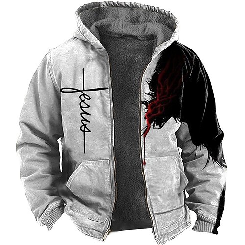 

Men's Fleece Jacket Full Zip Hoodie Fleece Hoodie Sherpa Jacket Gray Hooded Graphic Prints Zipper Print Sports Outdoor Daily Sports 3D Print Fleece Streetwear Designer Casual Winter Clothing Apparel