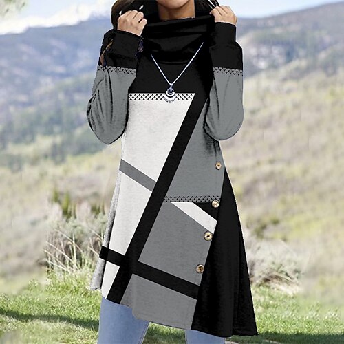 

Women's Casual Dress Hoodie Dress Mini Dress Gray Long Sleeve Color Block Patchwork Winter Fall Spring Hooded Stylish Vacation Weekend 2022 S M L XL XXL 3XL