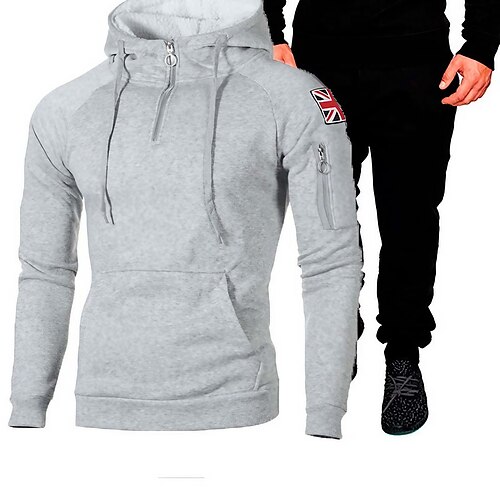 

Men's Tracksuit Sweatsuit Zip Hoodie Sweatshirt Wine Red Black Light gray Dark Gray Hooded Plain Drawstring 2 Piece Quarter Zip Sports & Outdoor Sports Streetwear Streetwear Casual Big and Tall Fall