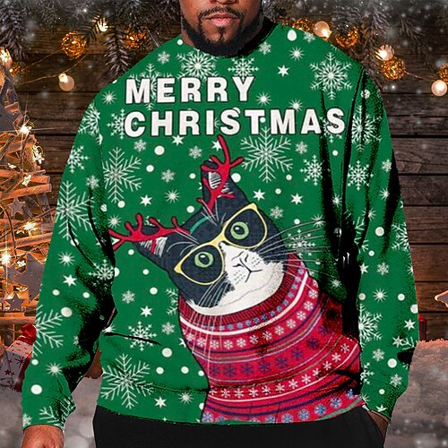 

Men's Plus Size T shirt Tee Big and Tall Graphic Crew Neck Long Sleeve Spring & Fall Basic Fashion Streetwear Comfortable Christmas Casual Tops