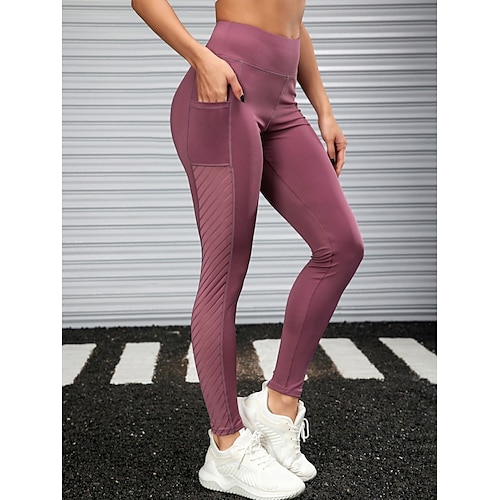 

Women's Leggings Side Mesh with Phone Pocket Tummy Control Butt Lift Quick Dry High Waist Yoga Fitness Gym Workout Bottoms Stretchy Spandex Winter Sports Activewear