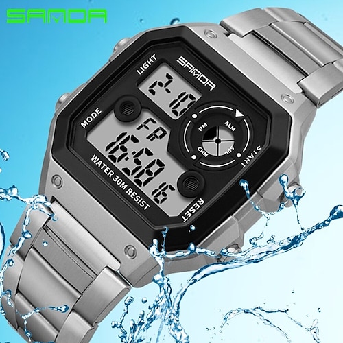 

SANDA Stainless Steel Sports Men's Watches Gold Digital Watches Men Fashion Waterproof Count Down Clock Relogio Masculino