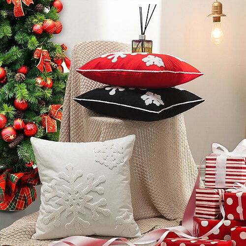 

Christmas Embroidery Cotton Pillow Cover Snowflakes Modern Square Zipper Traditional Classic for Bedroom Livingroom Sofa Couch Chair Superior Quality