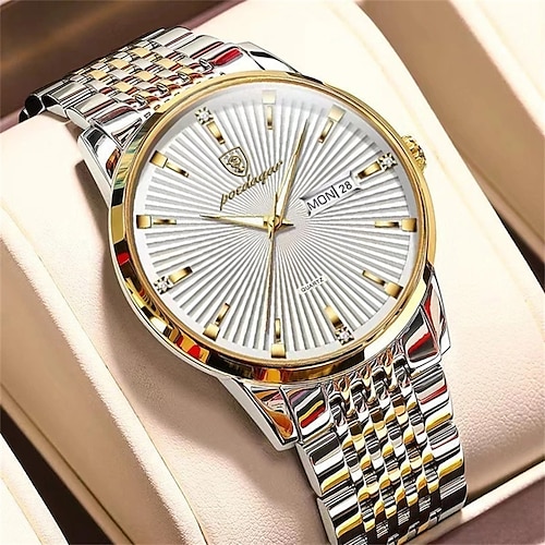 

POEDAGAR Luxury Business Men's Watches Ultra Thin Waterproof Luminous Date&Week Stainless Steel Men Quartz Watch