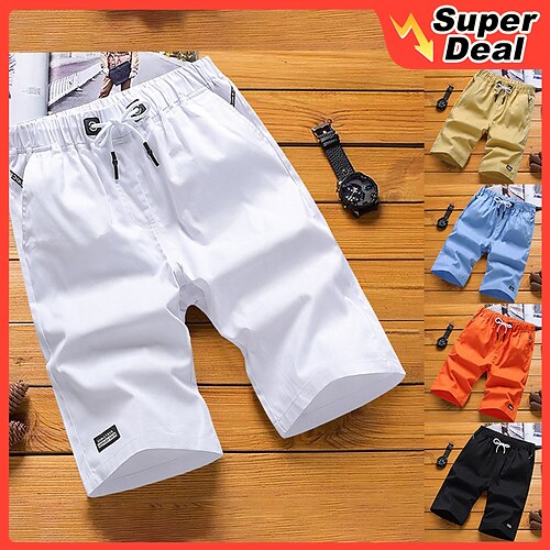 

Men's Casual Shorts Drawstring Solid Colored Outdoor Sports Knee Length Daily Leisure Sports Cotton Casual / Sporty Athleisure Black Yellow