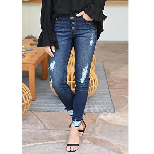 

Women's Tapered pants Jeans Denim Dark Blue Streetwear Casual Going out Casual Daily Full Length Outdoor Solid Colored S M L XL 2XL