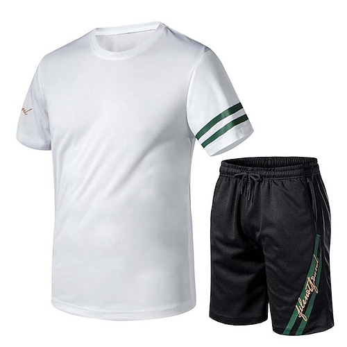 

Men's T-shirt Suits Tracksuit Tennis Shirt Shorts and T Shirt Set Set Letter Striped Crew Neck Black White Outdoor Street Short Sleeve Drawstring 2 Piece Clothing Apparel Basic Sports Designer Casual