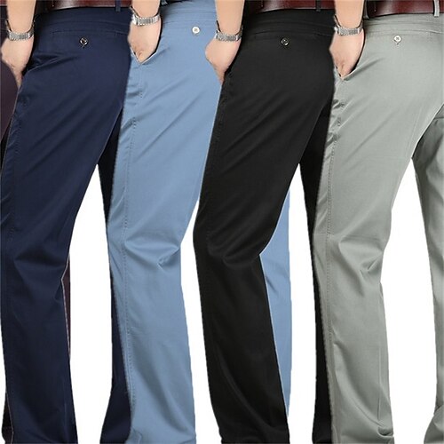 

Men's Dress Pants Trousers Casual Pants Pocket Straight Leg Solid Color Comfort Breathable Casual Daily Streetwear Cotton Blend Stylish Simple ArmyGreen Black Micro-elastic