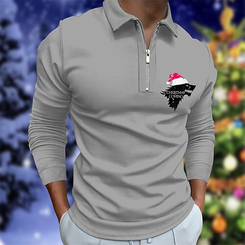 

Men's Collar Polo Shirt Zip Polo Golf Shirt Letter Graphic Prints Turndown Green Blue Red Gray Hot Stamping Christmas Street Long Sleeve Zipper Print Clothing Apparel Fashion Casual Comfortable Big