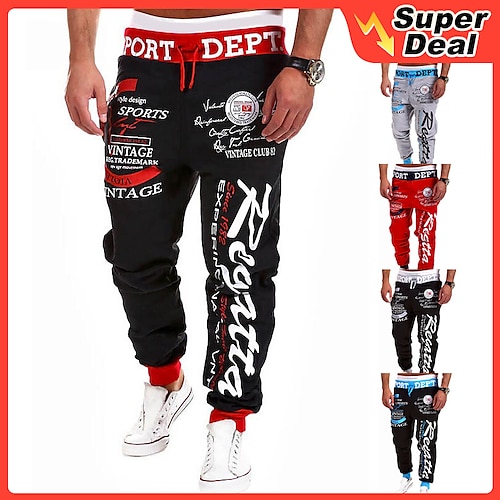 

Men's Sweatpants Joggers Trousers Jogging Pants Elastic Waist Letter Graphic Prints Sports Outdoor Daily Wear Casual Hip Hop Gray-blue Black Blue