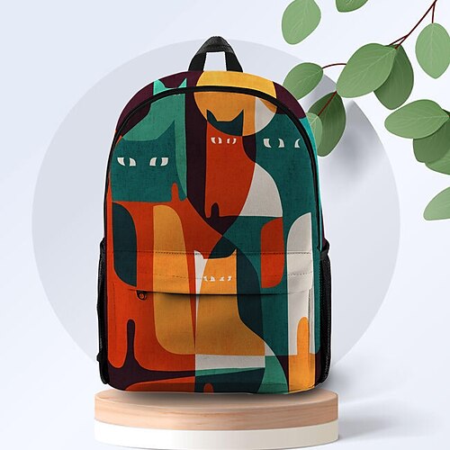 

Kid's Unisex School Bag Bookbag Oxford 3D Print Adjustable Lightweight Zipper School Daily Green Orange Gray