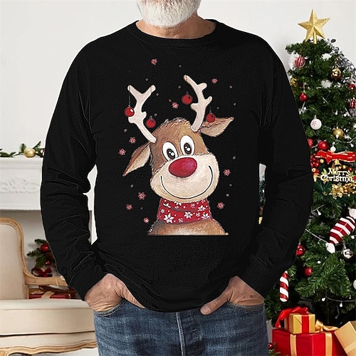 

Men's T shirt Tee Graphic Tee Christmas Shirt Elk Graphic Prints Crew Neck Hot Stamping Christmas Street Long Sleeve Clothing Apparel Basic Designer Casual Comfortable