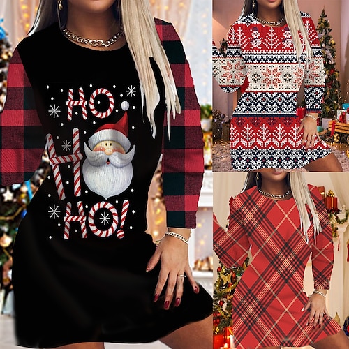 

Women's Christmas Bodycon Print Dress Mini Dress Light Red Red Black Long Sleeve Elk Tree Snowflake Print Winter Autumn Crew Neck Fashion Casual 2022 S M L XL 2XL 3XL 4XL 5XL 6XL