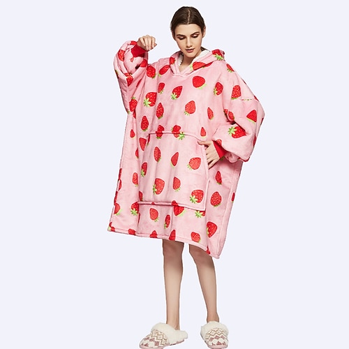 

Adults' Oversized Hoodie Blanket Wearable Blanket With Pocket Zebra Strawberry Leopard Onesie Pajamas polyester fibre Cosplay For Men's Women's Christmas Animal Sleepwear Cartoon Festival / Holiday