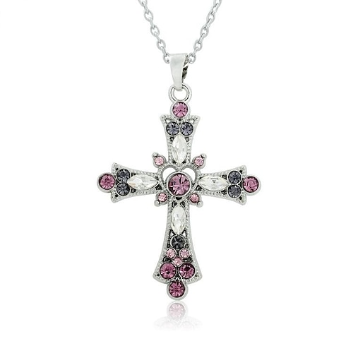 

europe and the united states cross-border bohemian style crystal diamond color cross pendant girls collarbone necklace jewelry wholesale
