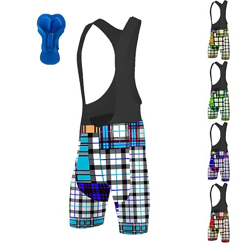 

21Grams Men's Cycling Bib Shorts Bike Bottoms Mountain Bike MTB Road Bike Cycling Sports Plaid Checkered 3D Pad Cycling Breathable Quick Dry Green Purple Polyester Spandex Clothing Apparel Bike Wear