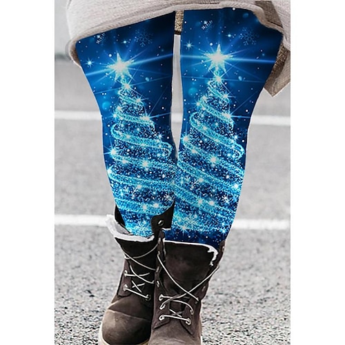 

Women's Plus Size Christmas Leggings Print Graphic Streetwear Sporty Festival Natural Full Length Fall Spring Black Blue Red S M L XL XXL