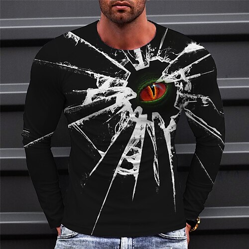 

Men's T shirt Tee Graphic Prints Eye Crack Crew Neck Green Blue White 3D Print Outdoor Street Long Sleeve Print Clothing Apparel Basic Sports Designer Casual