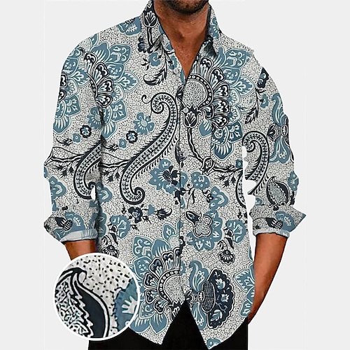 

Homens Camisa Social Floral Estampas Abstratas Aberto para a Lateral Azul Impressão 3D Ao ar livre Rua Manga Longa Botão para baixo Imprimir Roupa Moda Designer Casual Macia