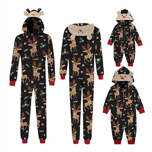 

Christmas Pajamas Family Elk Home Black Long Sleeve Adorable Matching Outfits