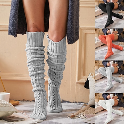 

Women's Stockings Thigh-High Crimping Socks Winter Tights Thermal Warm High Elasticity Warm Ups Winter Black Orange Grey One-Size