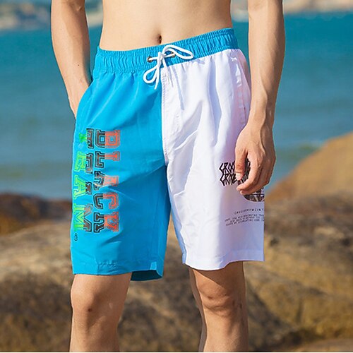 

Men's Swim Shorts Swim Trunks Board Shorts Drawstring Elastic Waist Color Block Letter Print Comfort Breathable Knee Length Casual Daily Beach Fashion Streetwear Dark Blue Light Blue Micro-elastic