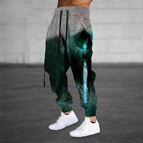 

Men's Sweatpants Joggers Trousers Drawstring Elastic Waist 3D Print Graphic Prints Comfort Breathable Sports Outdoor Casual Daily Cotton Blend Terry Streetwear Stylish Green Black Micro-elastic