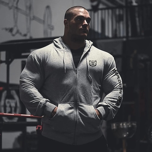 

Men's Hoodie Jacket Pocket Full Zip Long Sleeve Outerwear Athleisure Winter Cotton Thermal Warm Windproof Breathable Running Jogging Training Sportswear Activewear Black Gray / Micro-elastic