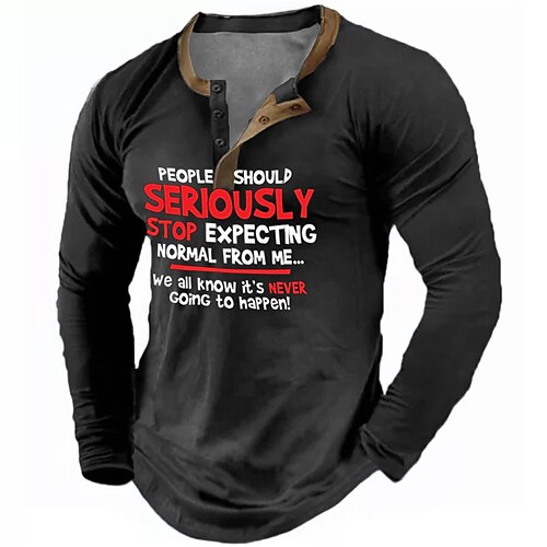 

Men's Henley Shirt T shirt Tee Tee Graphic Letter Henley Black 3D Print Outdoor Daily Long Sleeve Button-Down Print Clothing Apparel Basic Designer Casual Classic