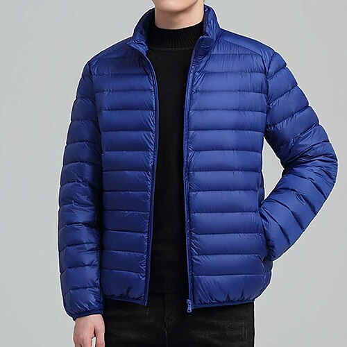 

Men's Down Jacket Winter Jacket Winter Coat Windproof Warm Date Casual Daily Office & Career Solid Color Outerwear Clothing Apparel Wine Black Royal Blue