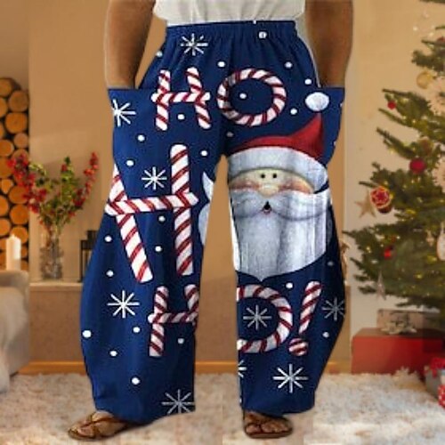 

Women's Plus Size Christmas Chinos Pants Trousers Pocket Print Letter Santa Claus Snowman Casual Casual High Full Length Winter Fall Green Black Blue L XL XXL 3XL 4XL