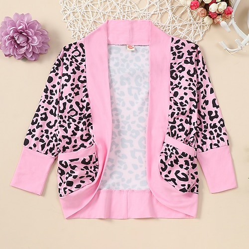 

Toddler Girls' Cardigan Leopard Outdoor Long Sleeve Active 3-7 Years Winter Pink Brown