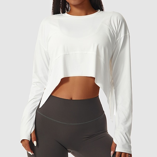 

Women's Crew Neck Yoga Top Split Asymetric Hem Solid Color Black Blue Spandex Yoga Fitness Gym Workout T Shirt Top Sport Activewear Breathable Quick Dry Comfortable Stretchy Loose Fit