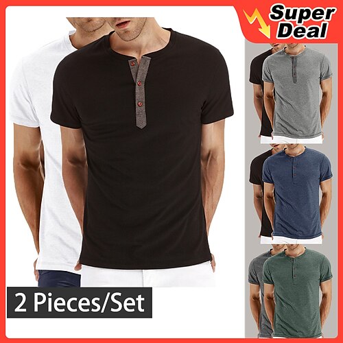 

Men's Henley Shirt T shirt Tee Solid Color Henley Navy Blue Black Dark Grey Army Green Army GreenArmy Green Dark GrayDark Gray WhiteWhite Street Casual Short Sleeve Button-Down Clothing Apparel