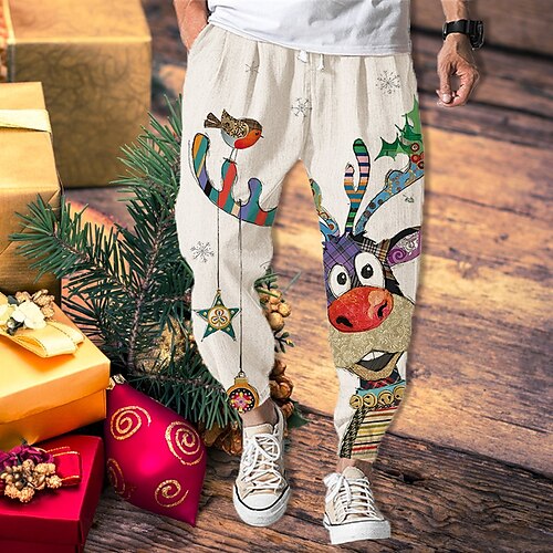 

Men's Joggers Trousers Drawstring Elastic Waist 3D Print Deer Graphic Prints Christmas Comfort Breathable Sports Outdoor Casual Daily Streetwear Stylish Blue Gray Micro-elastic / Designer