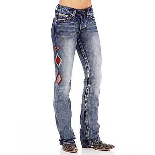 

Women's Distressed Jeans Straight Denim Blue High Waist Streetwear Casual Going out Casual Daily Pocket Full Length Outdoor Geometry S M L XL 2XL