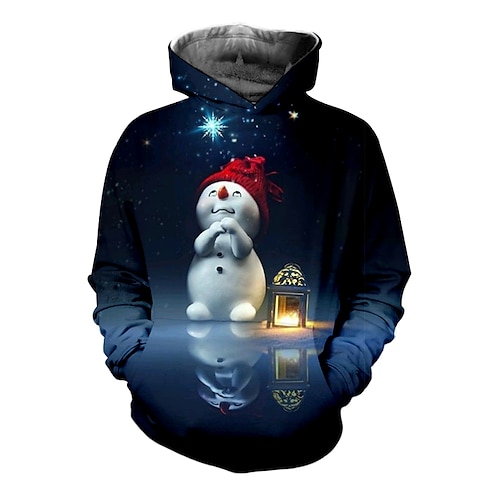 

Kids Boys Christmas Hoodie Pullover Snowman Long Sleeve Pocket Children Top Christmas Gifts Hoodie Fashion Daily Navy Blue Winter 7-13 Years