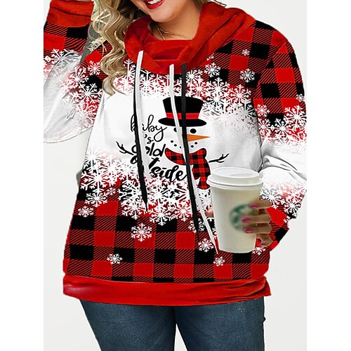 

Women's Plus Size Christmas Tops Pullover Sweatshirt Plaid Letter Zipper Print Long Sleeve Cowl Neck Fashion Casual Daily Polyester Winter Fall Black Red