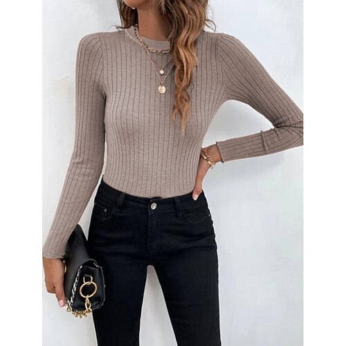 

Women's Blouse Shirt Green Black Blue Plain Long Sleeve Casual Basic Round Neck Regular S