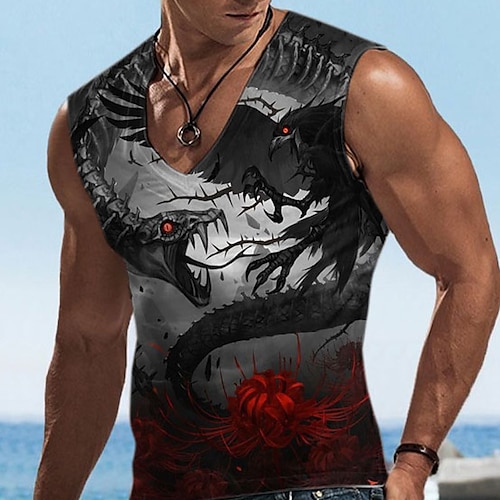 

Men's Undershirt Animal Graphic Prints V Neck Black Black 3D Print Street Daily Sleeveless Print Clothing Apparel Basic Casual Classic Comfortable
