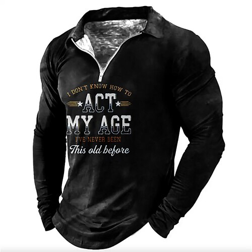 

Men's Collar Polo Shirt Golf Shirt Letter Graphic Prints Turndown Black Wine 3D Print Outdoor Street Long Sleeve Zipper Print Clothing Apparel Fashion Designer Casual Soft