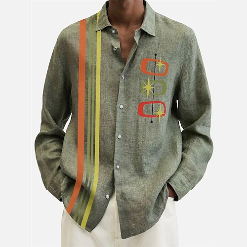 

Hombre Camisa A Rayas Estampados Cuello Vuelto Verde Trébol Impresión 3D Exterior Calle Manga Larga Abotonar Estampado Ropa Moda Design Casual Suave