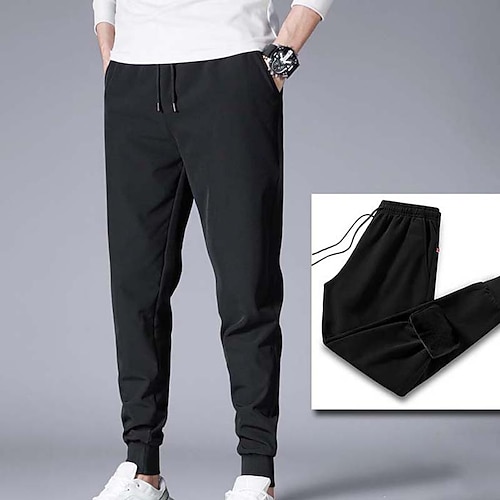 

Men's Fleece Pants Sweatpants Joggers Winter Pants Trousers Pocket Drawstring Elastic Waist Solid Color Warm Daily Holiday Streetwear Stylish Black Grey Micro-elastic
