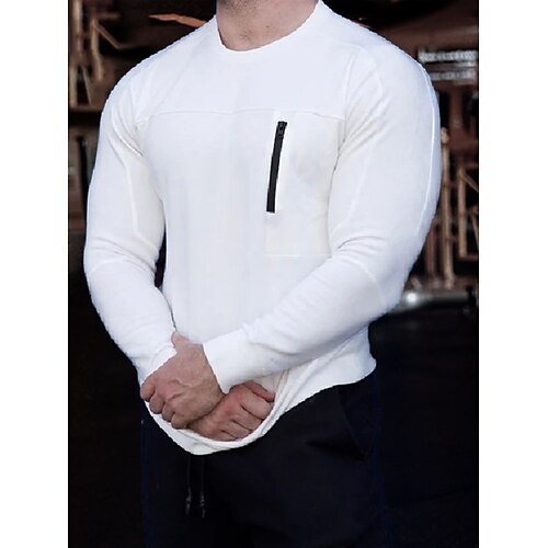 

Men's Workout Shirt Running Shirt Zipper Pocket Long Sleeve Top Athletic Athleisure Winter Cotton Breathable Soft Sweat wicking Fitness Running Jogging Sportswear Activewear Solid Colored Black Red