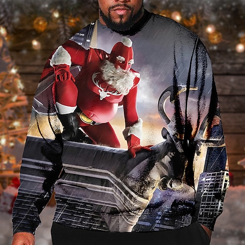 

Men's Plus Size Pullover Sweatshirt Big and Tall Graphic Crew Neck Long Sleeve Spring & Fall Basic Fashion Streetwear Comfortable Christmas Casual Tops