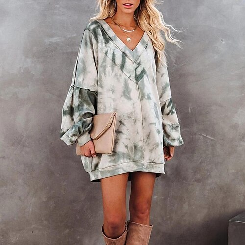 

2022 autumn and winter european women's new tie-dye printing long-sleeved v-neck loose casual home sweater