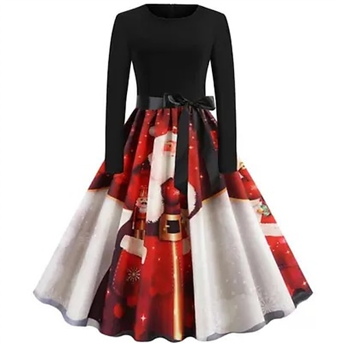 

Women's Swing Dress Mini Dress Black Red White Long Sleeve Deer Patchwork Winter Fall Autumn Crew Neck Modern Christmas Vacation 2022 S M L XL XXL