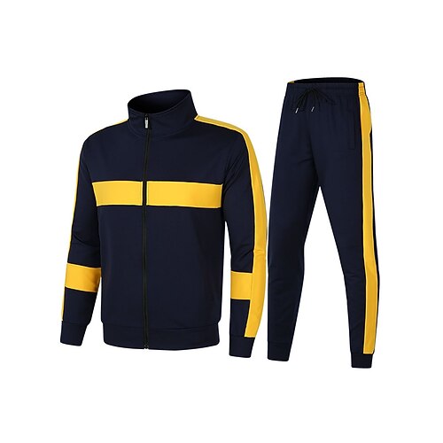 

Men's Tracksuit Sweatsuit 2 Piece Full Zip Athletic Long Sleeve Breathable Moisture Wicking Soft Fitness Running Jogging Sportswear Activewear Color Block Yellow Black White Black Yellow