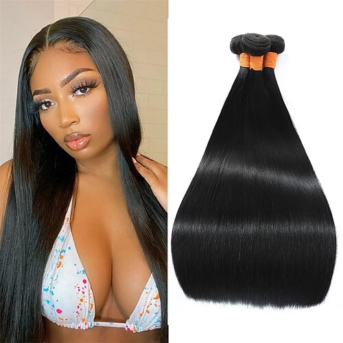 

Straight Bundles Human Hair 10A Brazilian Virgin Straight Hair Bundles 18 20 22 Inch 100% Unprocessed Brazilian Human Hair Bundles Natural Color