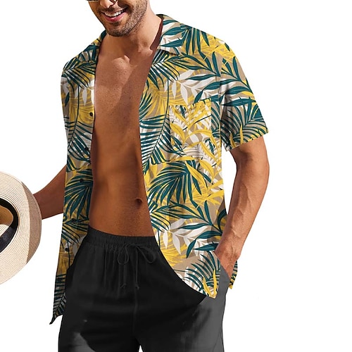 

Men's Summer Hawaiian Shirt Floral Plants Turndown Light Pink Black WhiteBlack Blue Yellow Outdoor Street Short Sleeves Button-Down Print Clothing Apparel Fashion Casual Soft Breathable